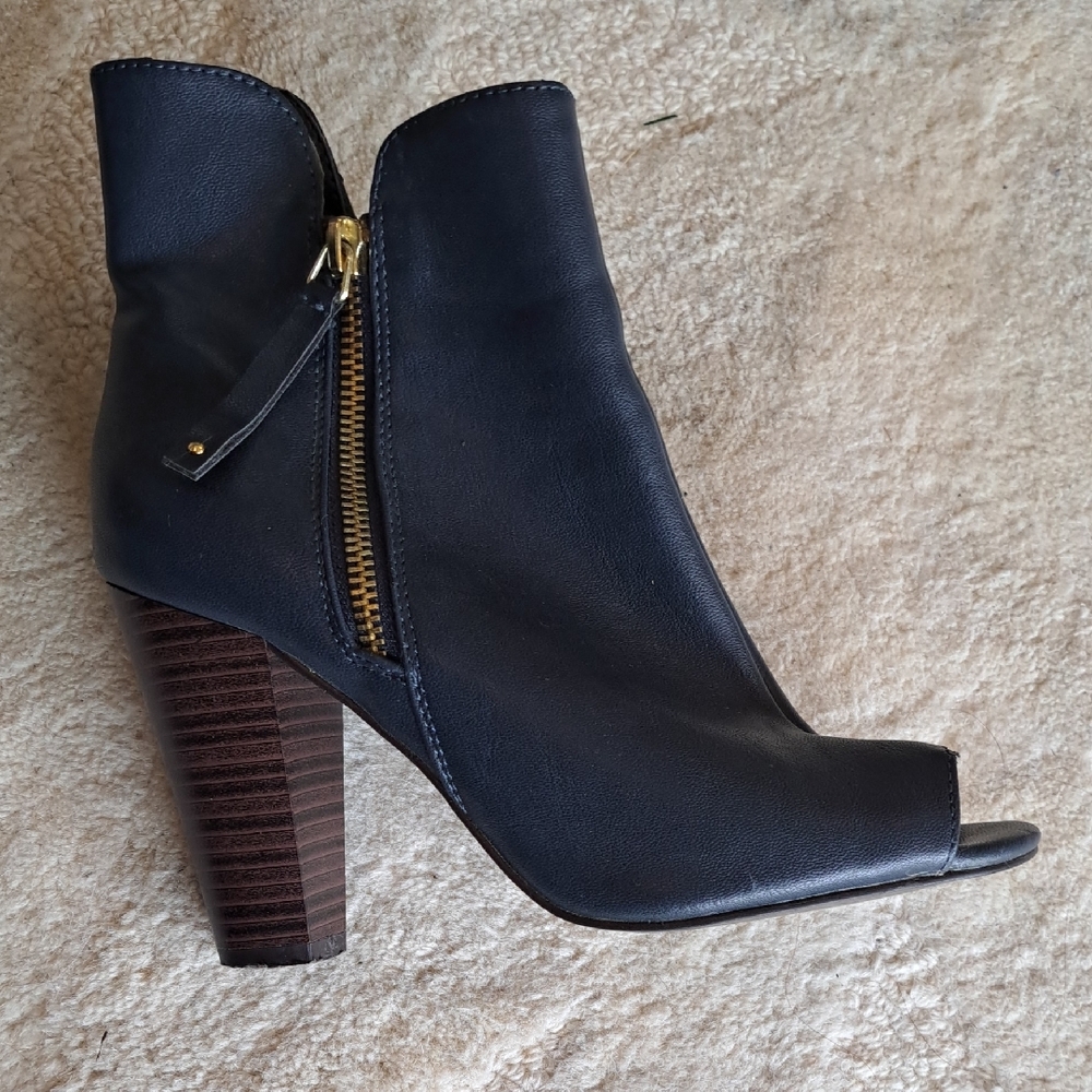 Women's Navy Blue Peep-Toe Ankle Boots